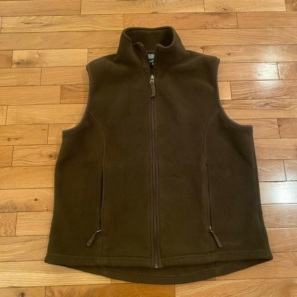 LL Bean Mens Fleece Full Zip Vest Brown Olive Green Size M Regular O ALA9